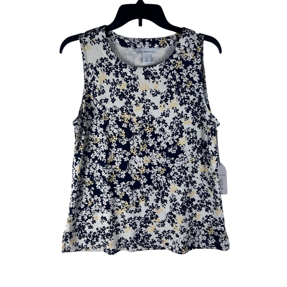 Liz Claiborne Womens Medium‎ Floral Sleeveless Tank Top Blue White Yellow NEW